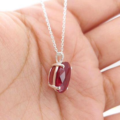 Ruby Pendant Necklace 14K Solid White Gold For Ladies Oval Shaped Ruby Necklace Pendant, Birthstone necklace, Perfect gift