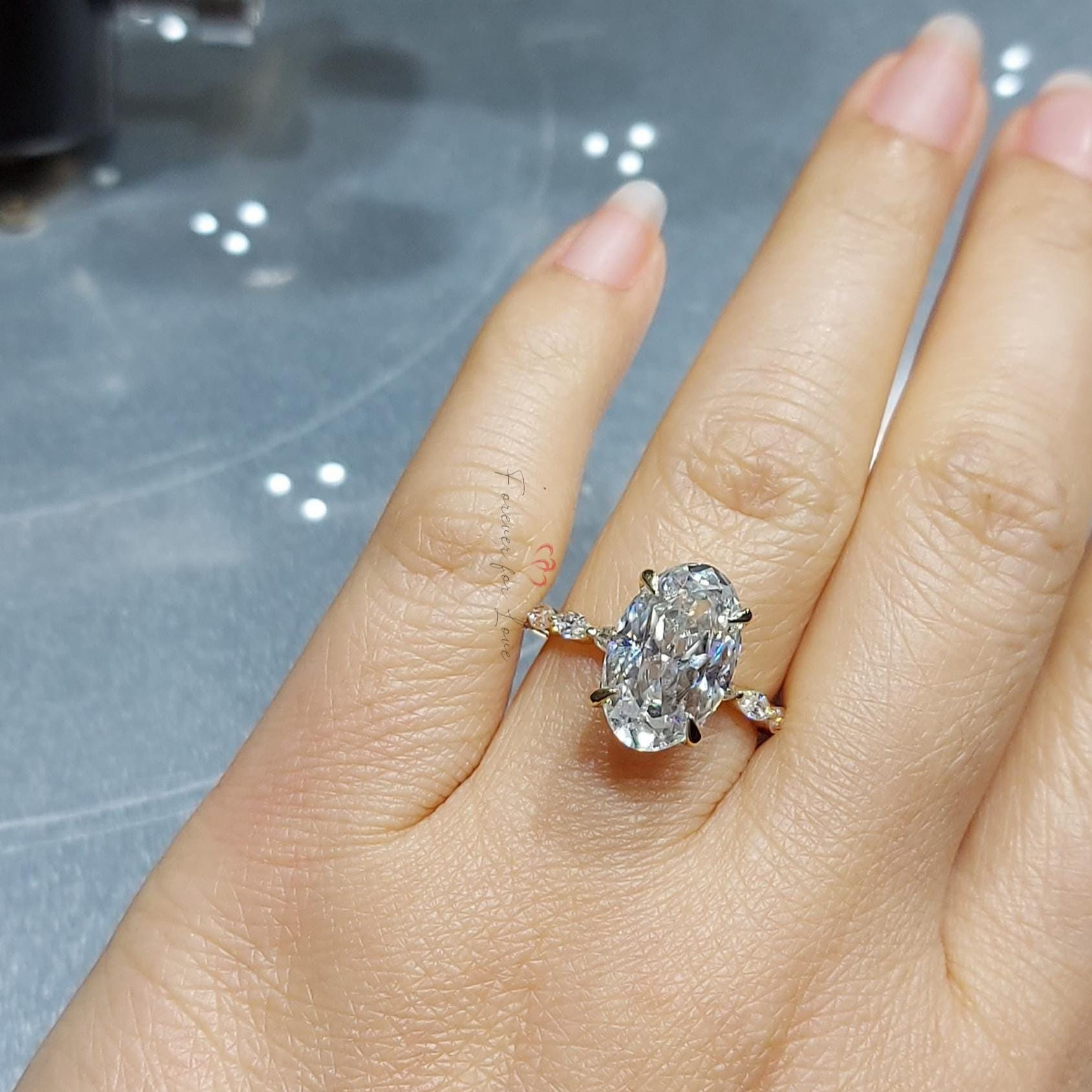 5.0 CT Oval Moissanite Hybrid Colorless Engagement Ring, Oval Moissanite, Distance Pave Wedding Ring, Hand made Ring, Anniversary Gift Ring
