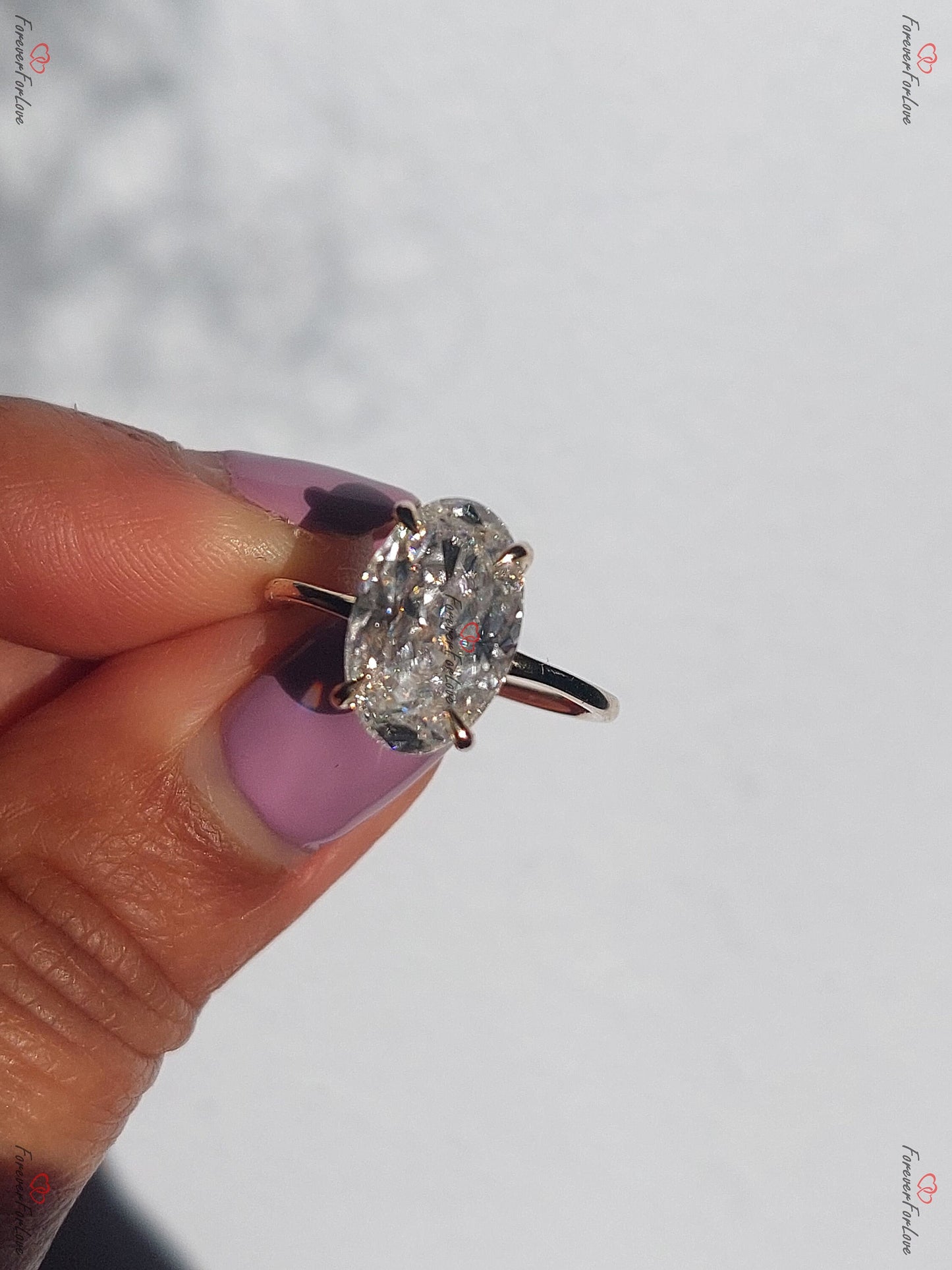 Oval Engagement Ring, 4Ct Hybrid Crushed ice Oval 12.5*8mm Moissanite engagement ring, diamond hidden halo ring, Donut/Low Setting Oval cut 1Ct Moissanite Brilliant Cut engagement ring in 935 Argentium Silver — custom handcrafted by Forever For Love