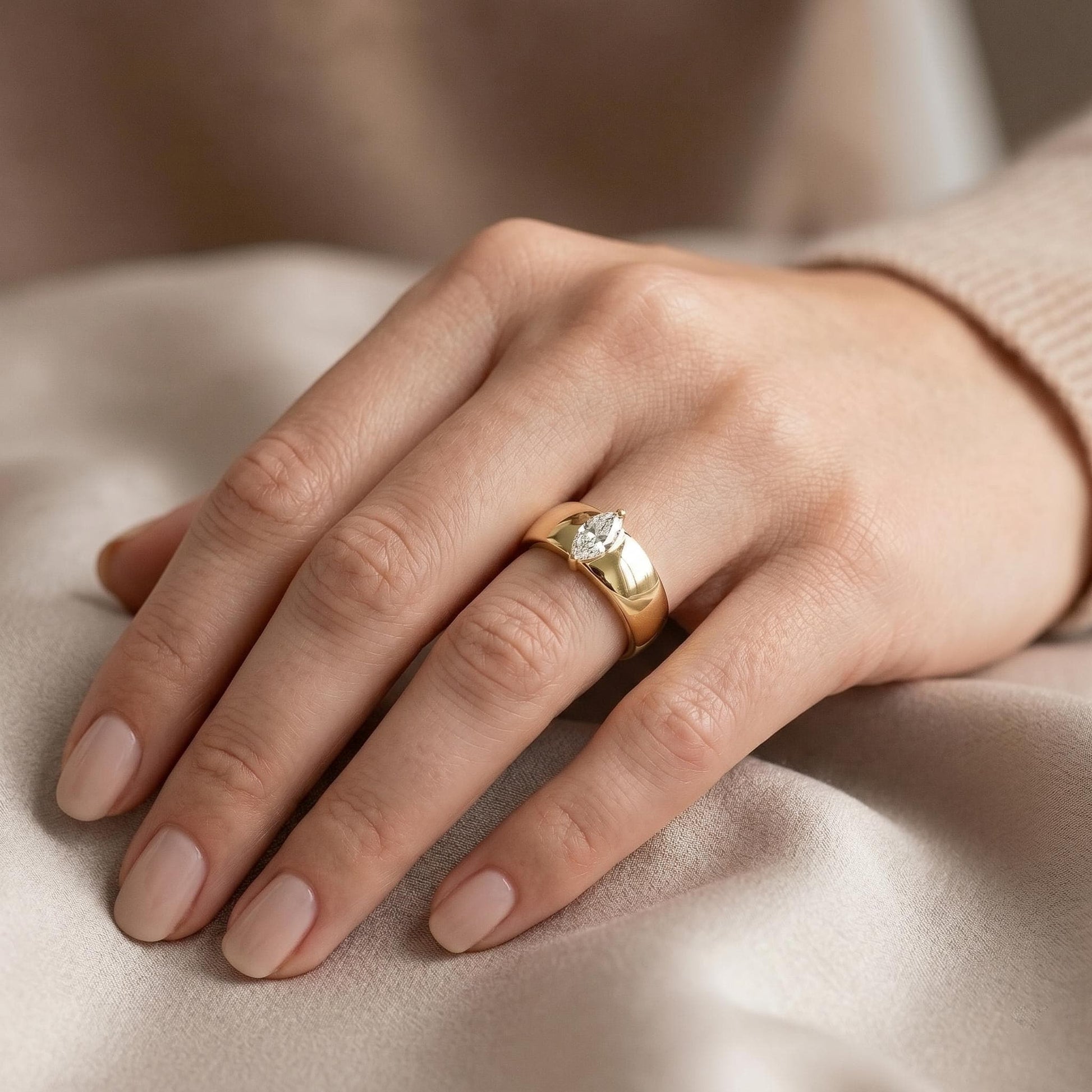 Marquise Lab Diamond Wedding Band