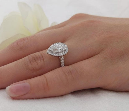 1.5 Ct Pear Lab Diamond Halo Engagement Ring