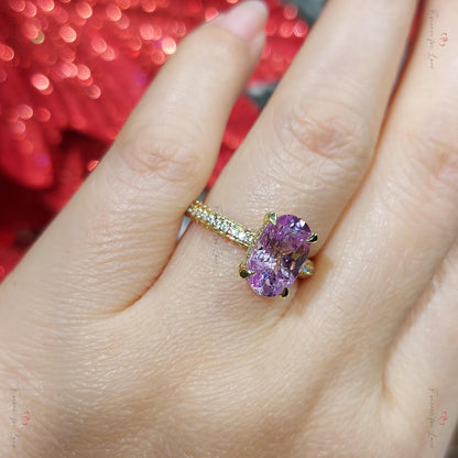 3.45 Ct Oval Pink Diamond, Sapphire Engagement Ring