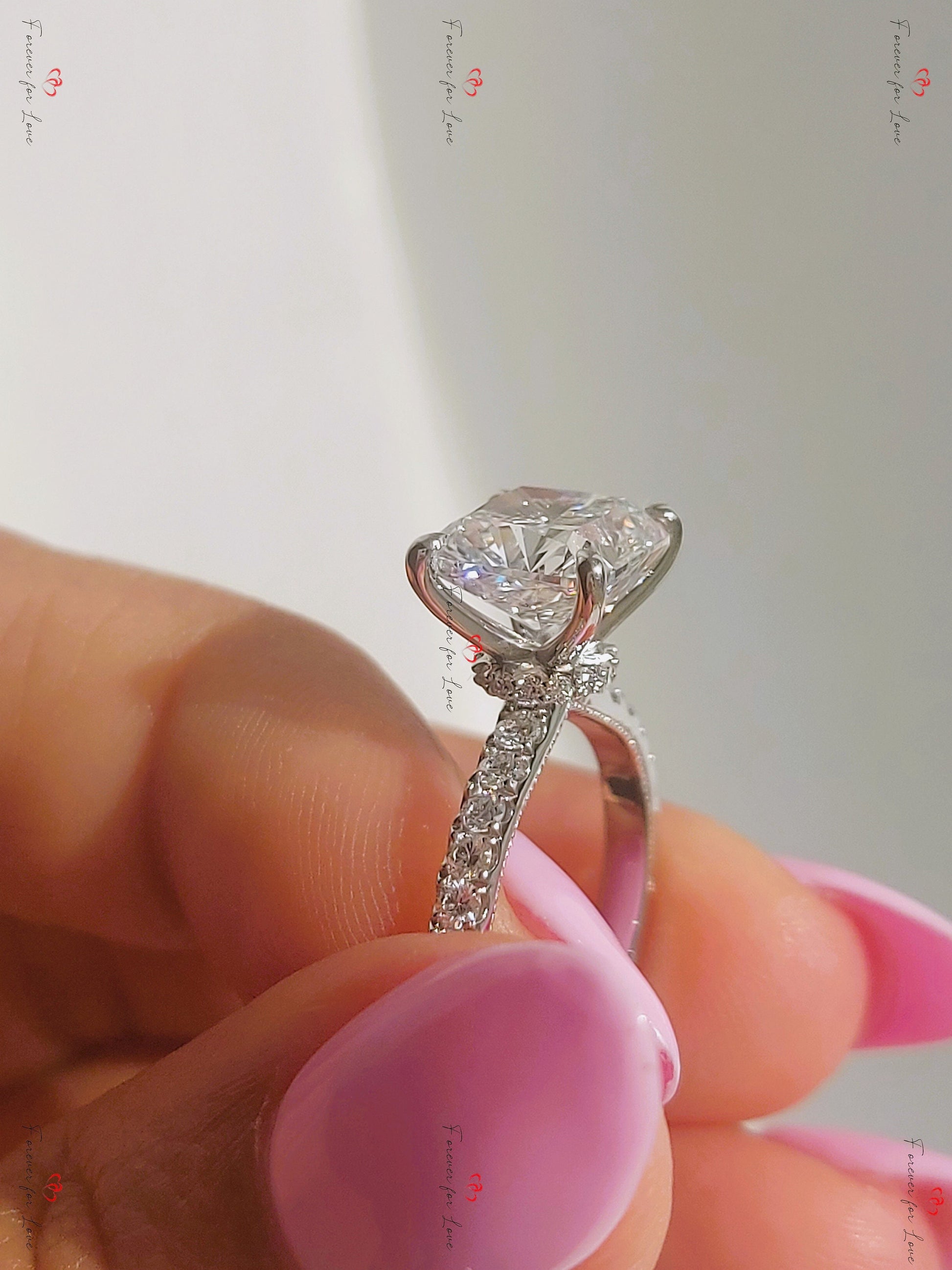 3 Ct IGI Certified Cushion Lab Diamond Hidden Halo Engagement Ring