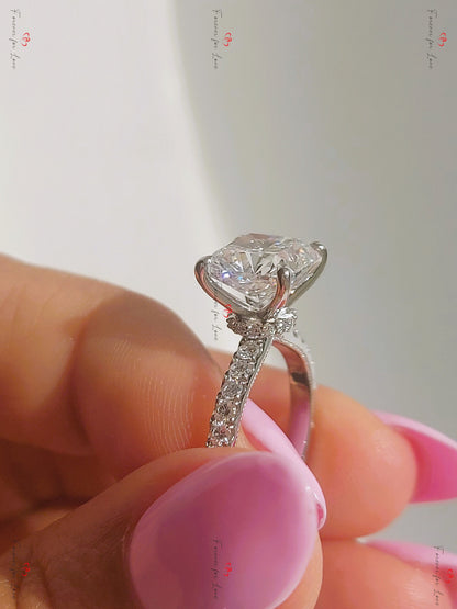 3 Ct IGI Certified Cushion Lab Diamond Hidden Halo Engagement Ring