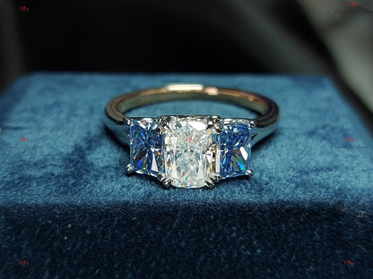 Radiant Moissanite Three Stone Engagement Ring