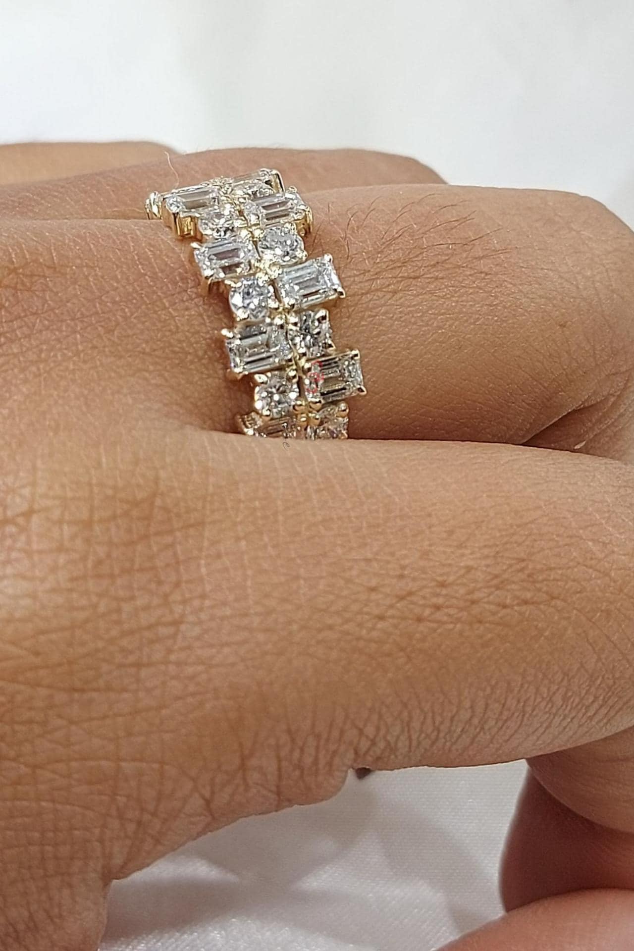 Large jonc demi-éternité en diamants de laboratoire baguette Baguette cut Moissanite Taille Brillante engagement ring in Gold or Platinum — custom handcrafted by Forever For Love