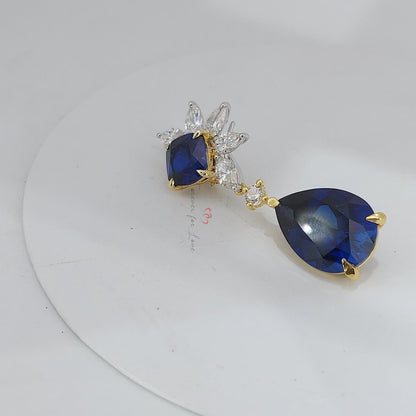 Boucles d'oreilles saphir et diamant, boucles d'oreilles saphir bleu en or 14 carats, clous d'oreilles saphir en forme de goutte avec diamants de laboratoire, boucles d'oreilles pierre de naissance de septembre