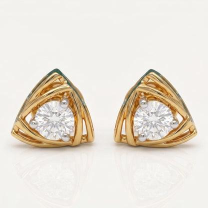 14k Lab Grown Diamant Dreieck Ohrstecker, Minimalistische Gold Geometrische Ohrstecker, Runde Lab Grown Diamant Ohrringe, Zarter Alltagsschmuck