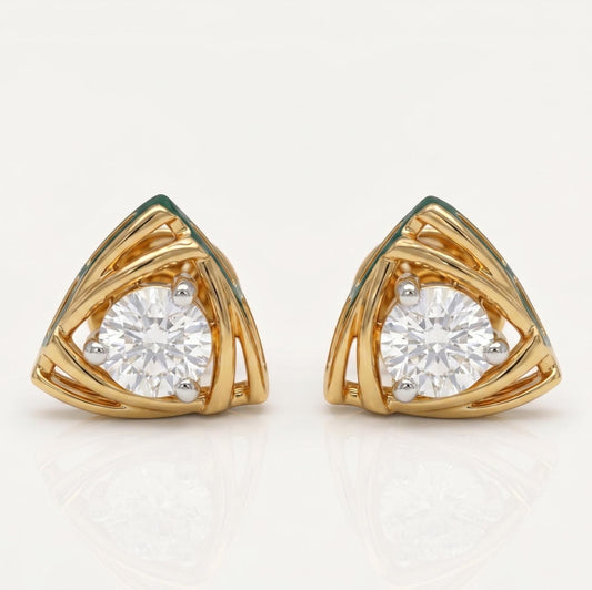 14k Lab Diamond Triangle Stud Earrings, Minimal Gold Geometric Studs, Round Lab Grown Diamond Earrings, Dainty Everyday Jewelry