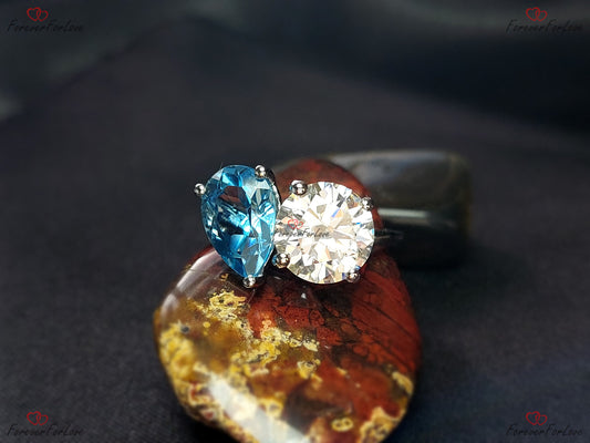 2.5 Ct Pear Moissanite, Aquamarine Engagement Ring