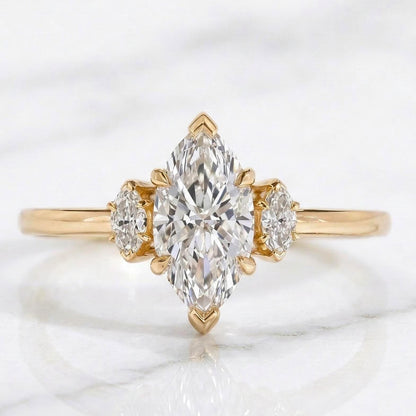 Marquise Lab Diamond Three Stone Engagement Ring