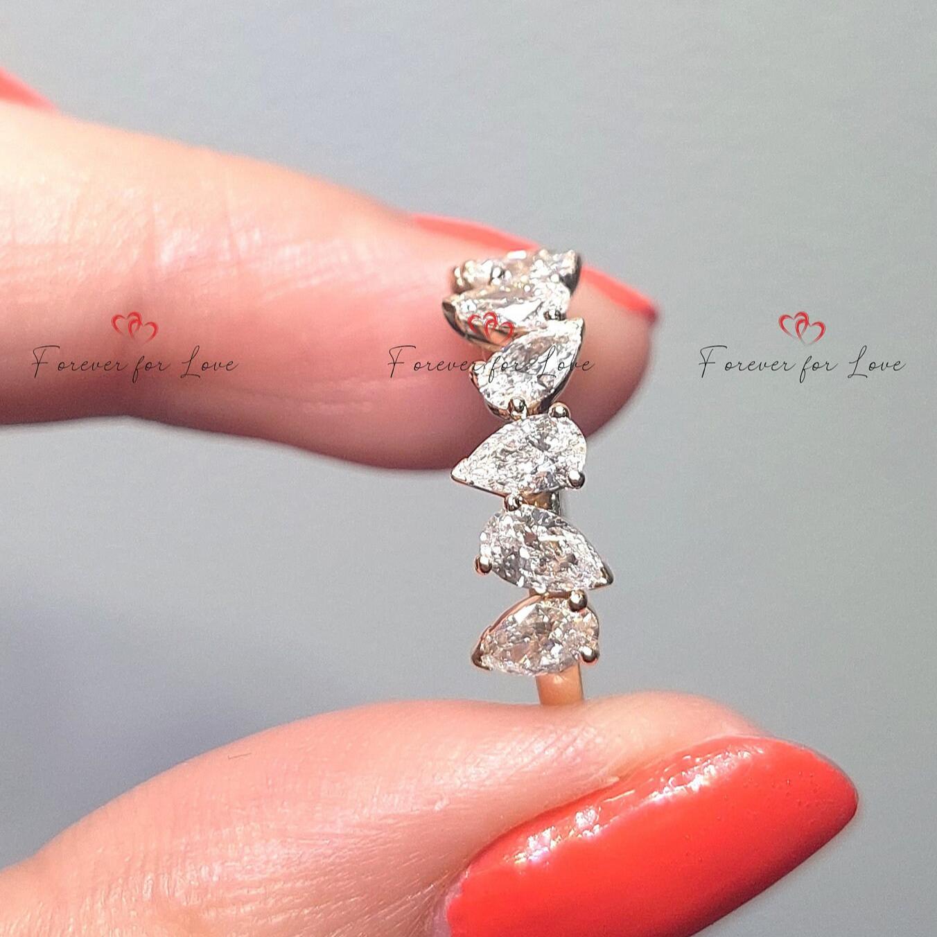 Pear Lab Grown Diamond in solid gold/platinum Band half Eternity Band- Lab-Grown Diamond Ring Pear Wedding Anniversary band.