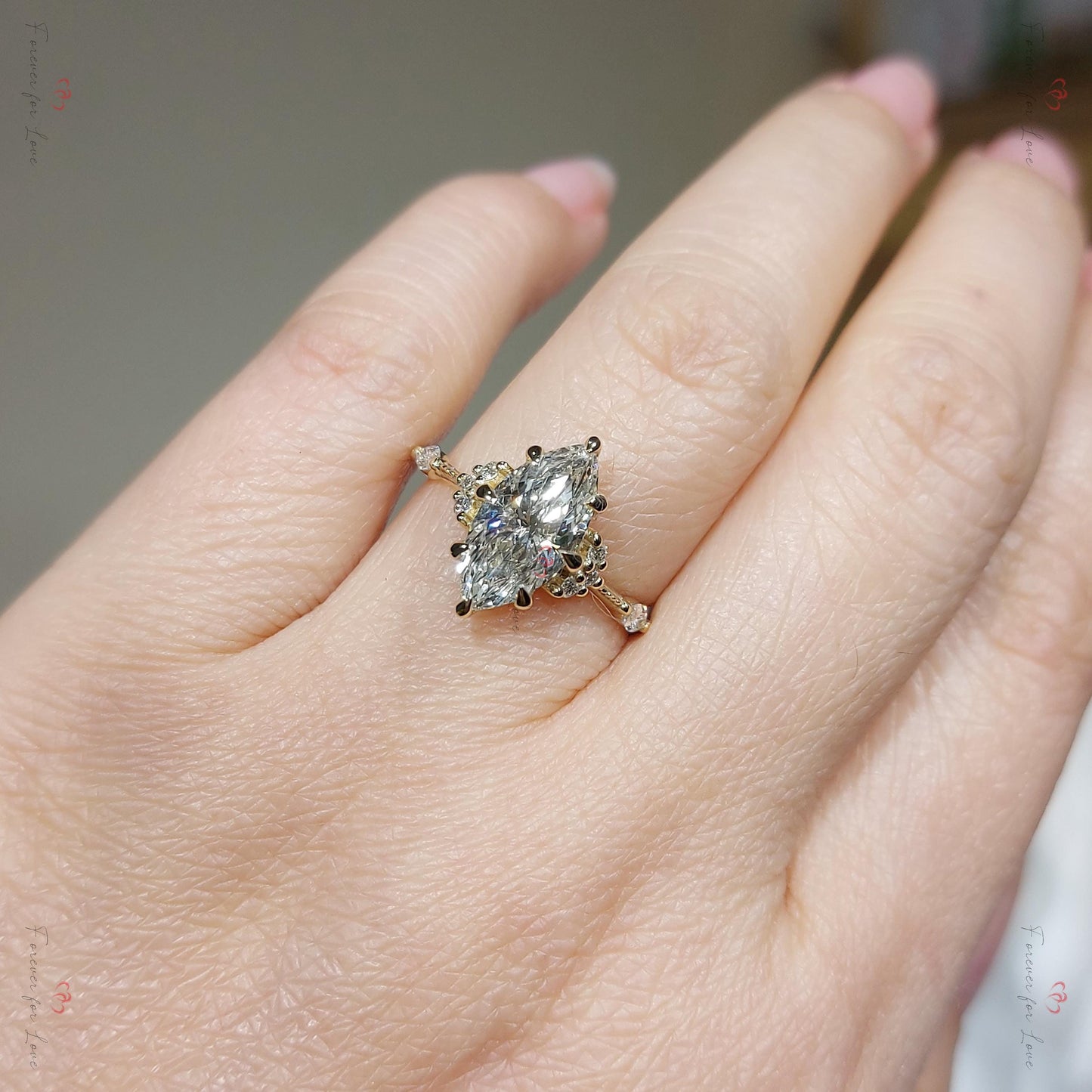 Vintage Style Inspired Engagement Ring,  2.0 Carat F ,VS1  Marquise Cut Lab Grown Diamond Ring, Knife Edge Wedding Anniversary Gift.