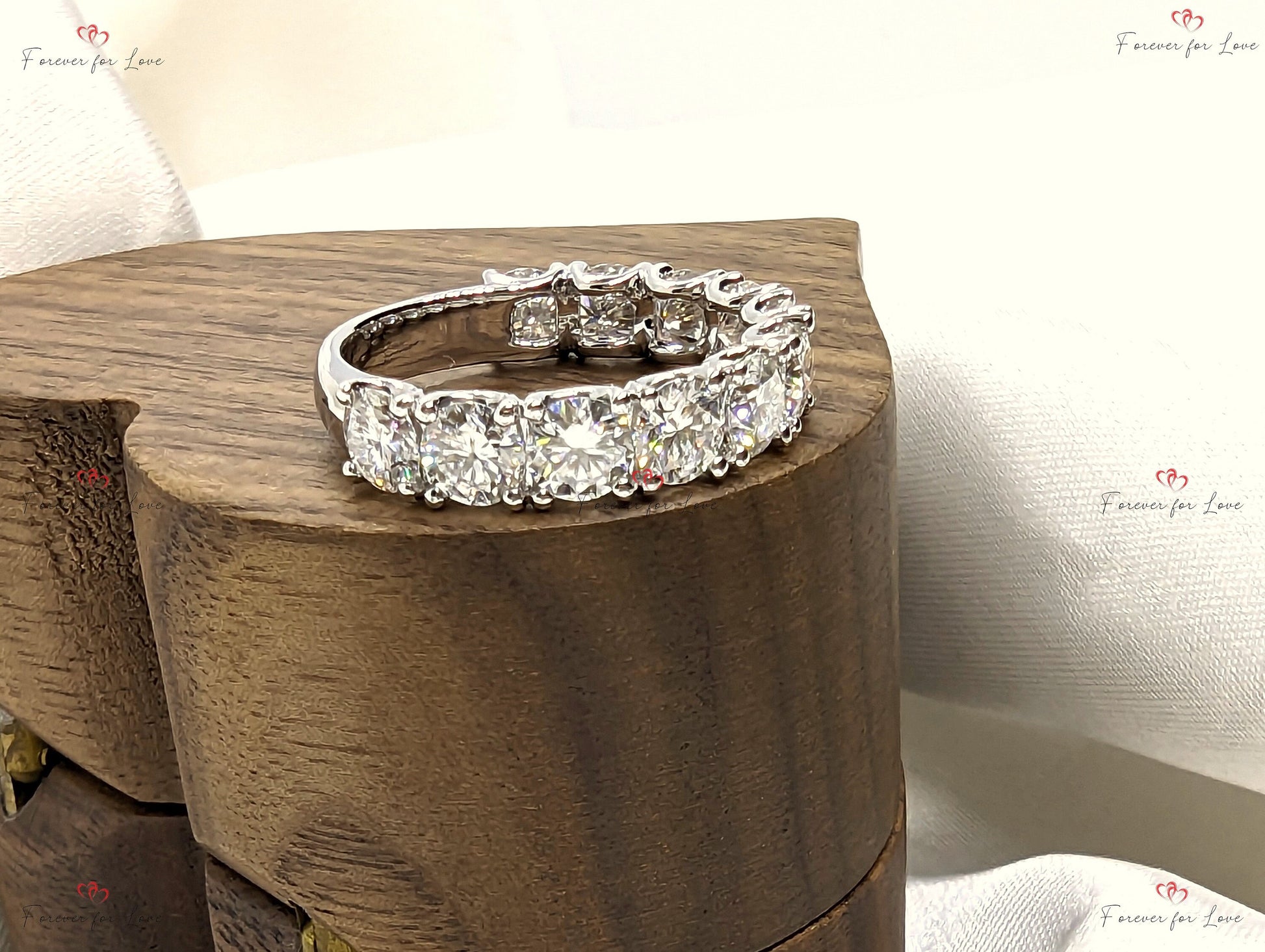 4 MM Round Lab Created Diamond Wedding Band for Women, Half eternity Diamond Band, EF/VS Lab Grown Diamonds, Stackable Band Anniversary Gift