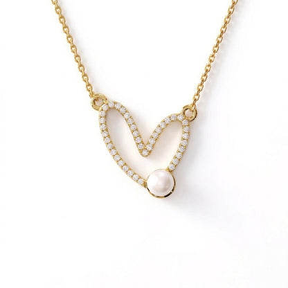 Zierliche Diamant-Herz-Halskette mit Perle, 14K Gold Herzanhänger, minimalistische Halskette, Hochzeitsschmuck, alltägliches feines Schmuckgeschenk