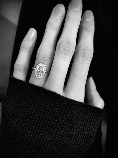 4 Ct Oval Diamond, Moissanite Hidden Halo Engagement Ring