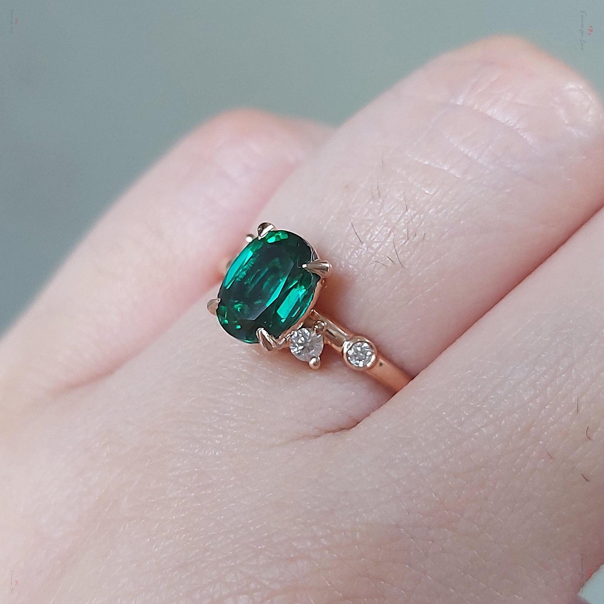 Oval Diamond, Emerald Engagement Ring