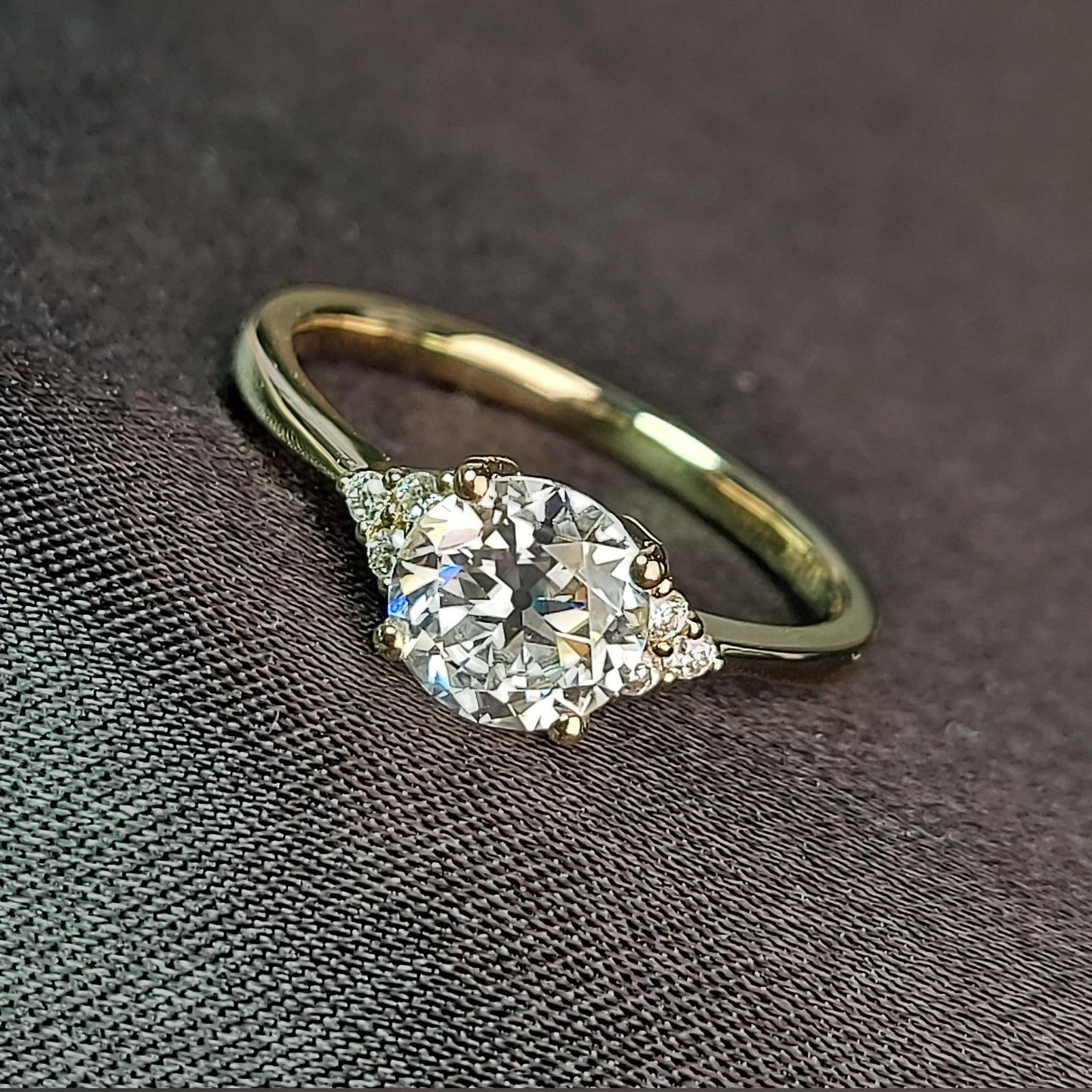 1.1 Ct IGI Certified Round Lab Diamond Three Stone Engagement Ring Round cut Moissanite engagement ring in Gold or Platinum — custom handcrafted by Forever For Love