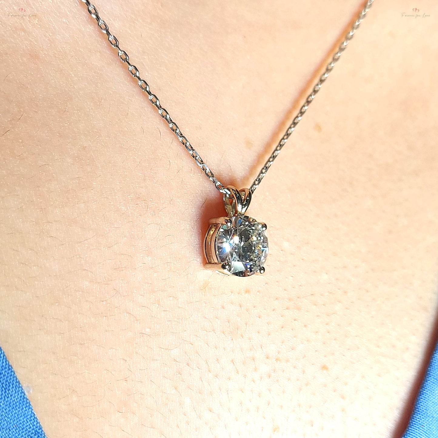 Round diamond Necklace, 14k White Gold, Dainty Minimalist Round Pendant, Real Diamond Womens Necklace, Special Gift For Her. 0.5 carat engagement ring in Gold or Platinum — custom handcrafted by Forever For Love