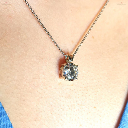 Round diamond Necklace, 14k White Gold, Dainty Minimalist Round Pendant, Real Diamond Womens Necklace, Special Gift For Her.