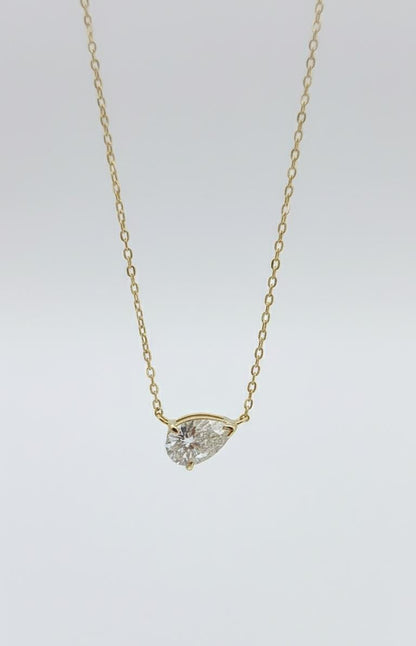 1 Karat Birnendiamant-Halskette, 14 Karat Gelbgold, zarte minimalistische Birnen-Anhänger, Labordiamant-Damen-Halskette, besonderes Geschenk für sie.