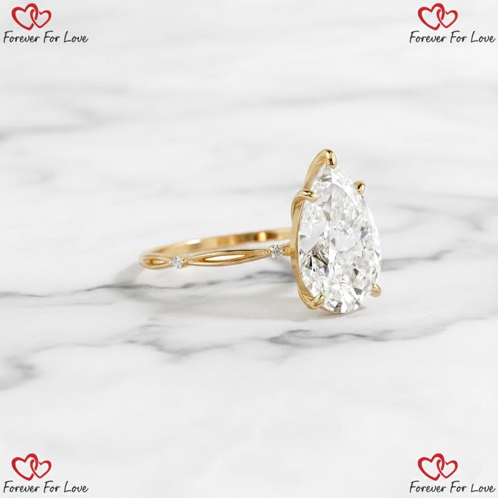 3 Ct IGI Certified Pear Lab Diamond Engagement Ring