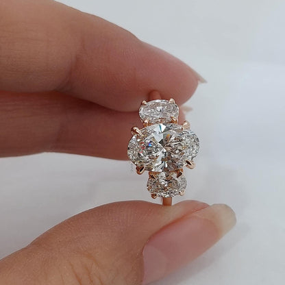 2.5 Ct Oval Lab Diamond Three Stone Engagement Ring