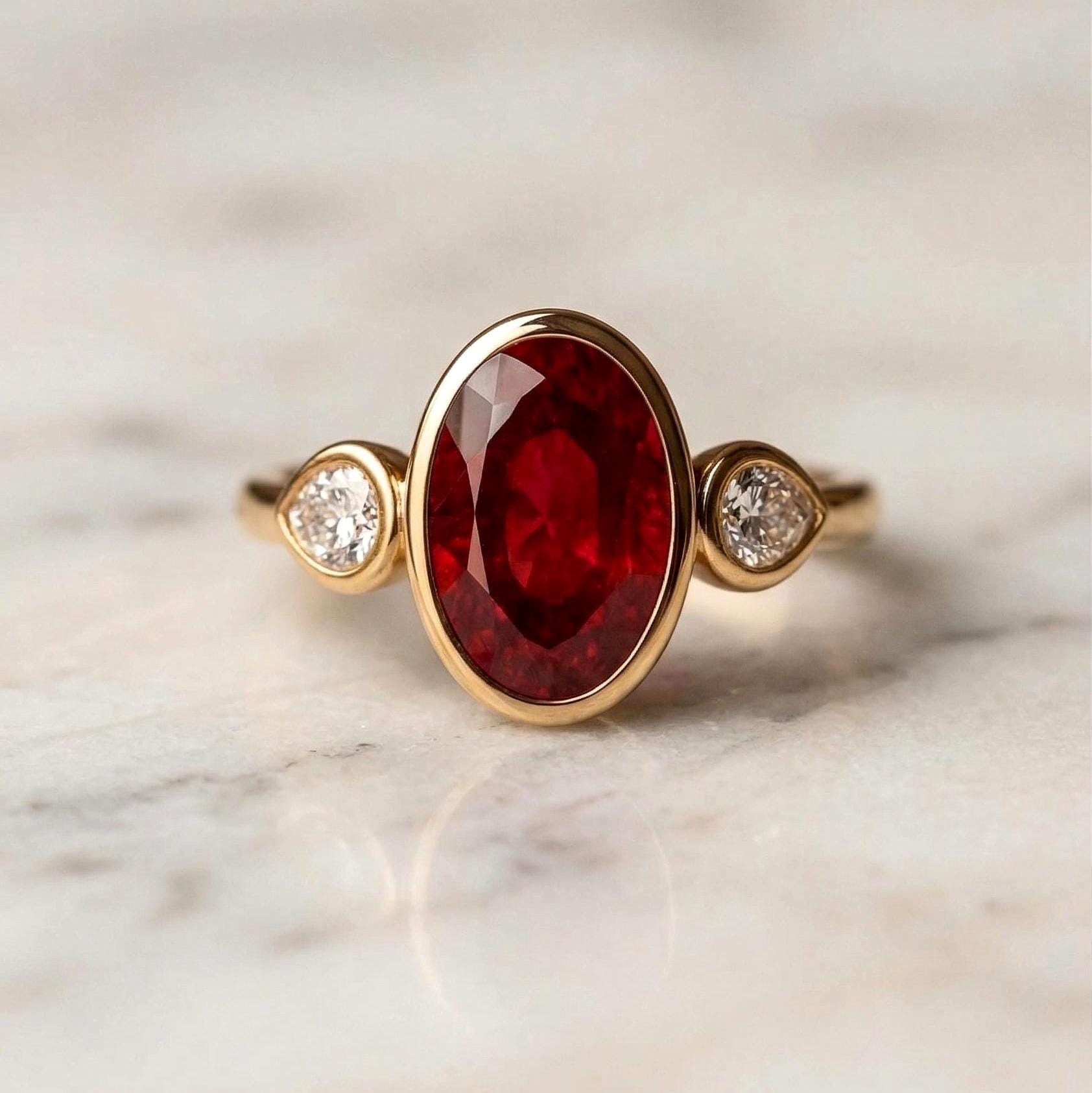 Oval Diamond, Ruby Engagement Ring