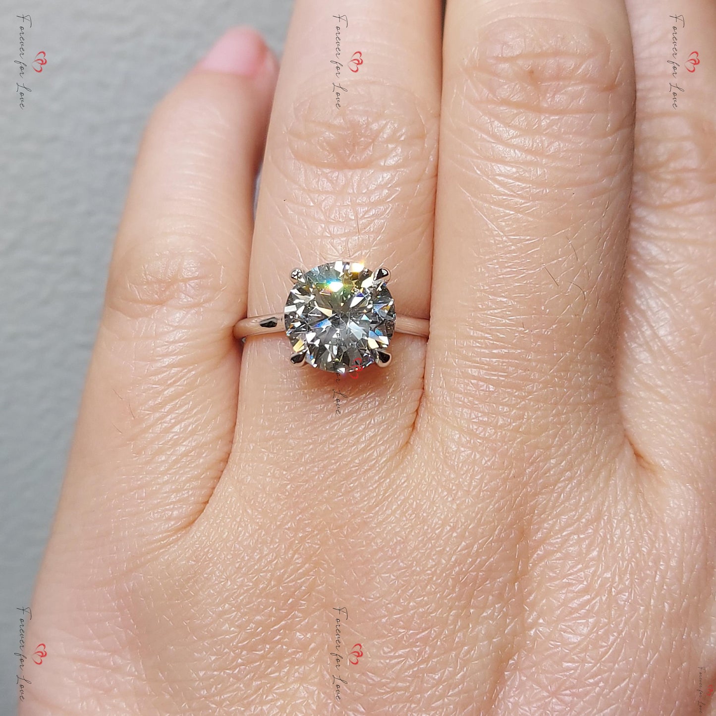 3 Ct IGI Certified Round Lab Diamond Solitaire Engagement Ring Round cut 1Ct Moissanite Brilliant Cut engagement ring in 935 Argentium Silver — custom handcrafted by Forever For Love