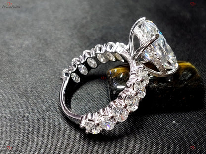 Oval Engagement Ring, 10 Ct Crushed ice Oval cut 16*10.5mm Moissanite engagement ring, diamond hidden halo Chunky oval band Gift for her.