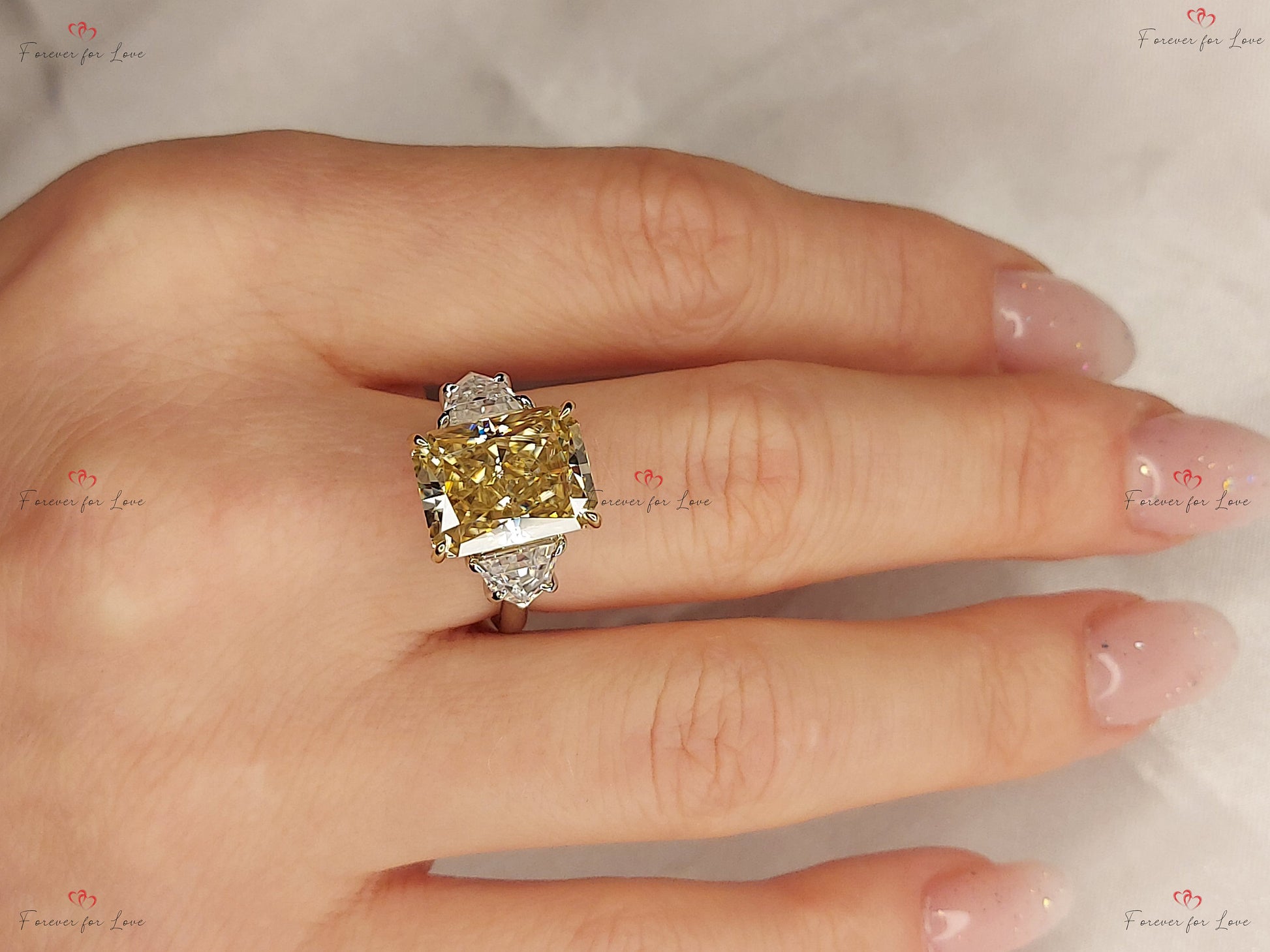 6 Ct Radiant Yellow Diamond, Moissanite Engagement Ring