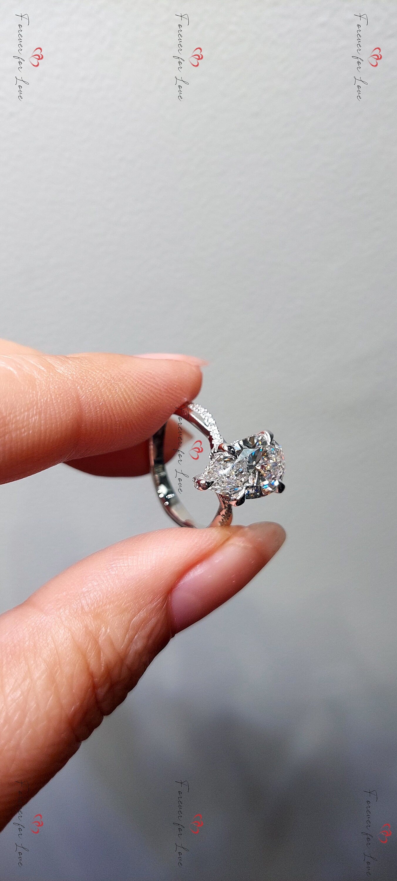 2.5 Ct Pear Lab Diamond Solitaire Engagement Ring Pear cut 1Ct Moissanite Brilliant Cut engagement ring in 935 Argentium Silver — custom handcrafted by Forever For Love