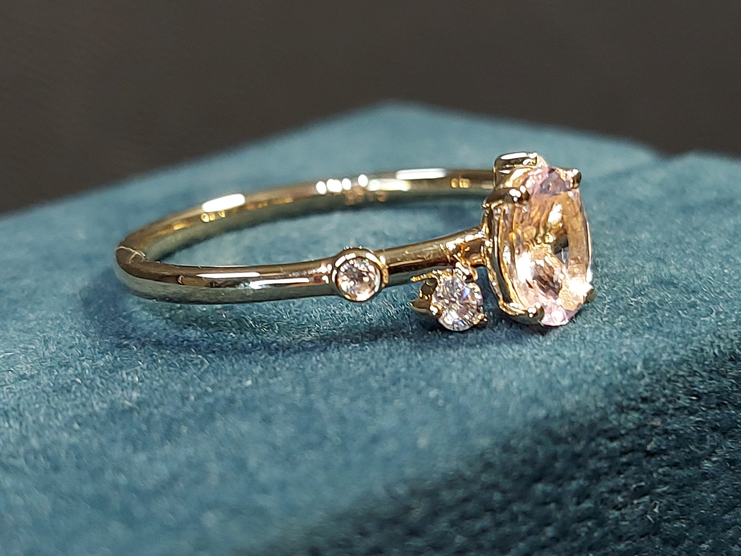 1 Ct Oval Morganite with Natural Diamond Accents Engagement Ring Oval cut Moissanite engagement ring in Gold or Platinum — custom handcrafted by Forever For Love