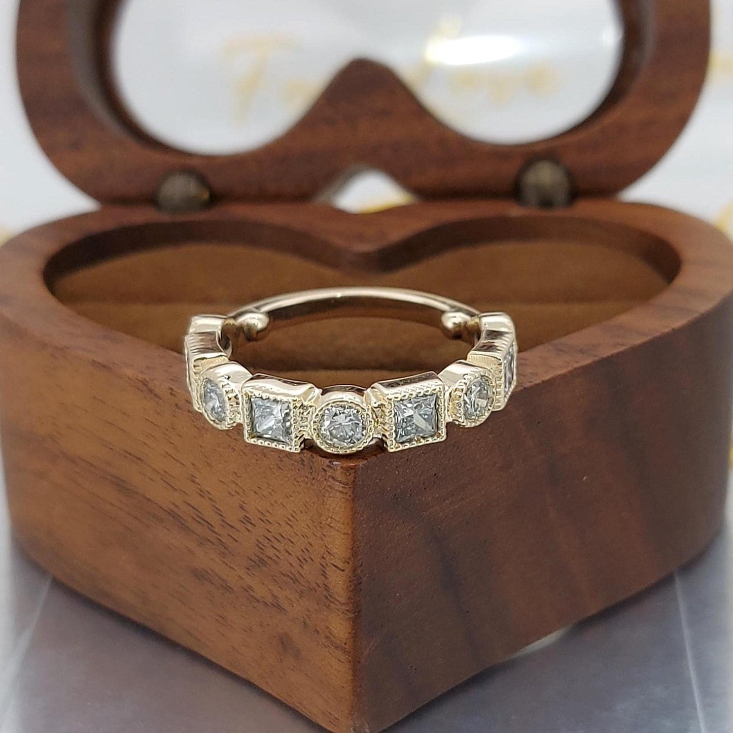 Round Lab Diamond Half Eternity Band Round cut Moissanite Brilliant Cut engagement ring in 935 Argentium Silver — custom handcrafted by Forever For Love