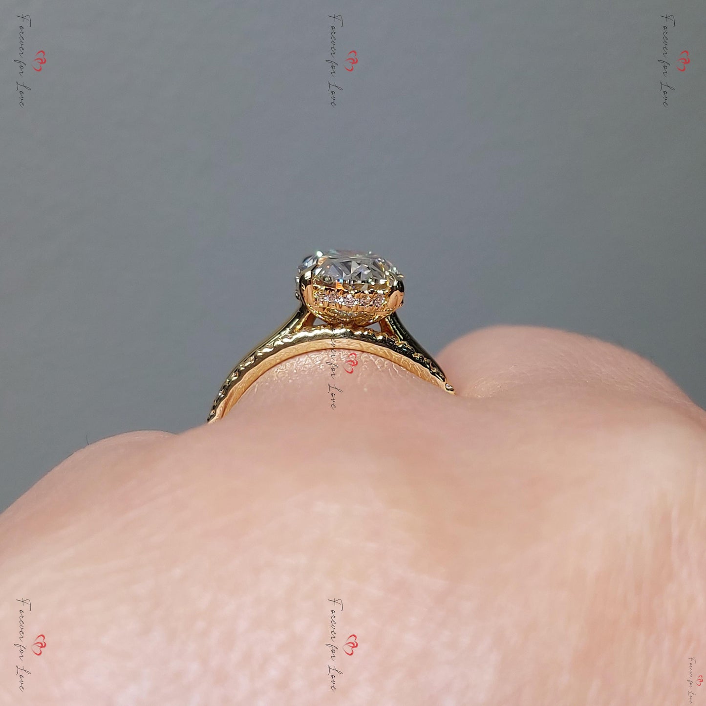 3.5 Ct Oval Lab Diamond Hidden Halo Wedding Ring Oval cut 1Ct Moissanite Brilliant Cut engagement ring in 935 Argentium Silver — custom handcrafted by Forever For Love