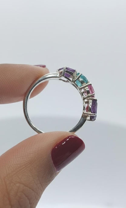 Cluster Gemstone Engagement Ring, 14k yellow gold Lab grown Gemstone ring, Different Birthstone, Colorful ring, Perfect gift for her