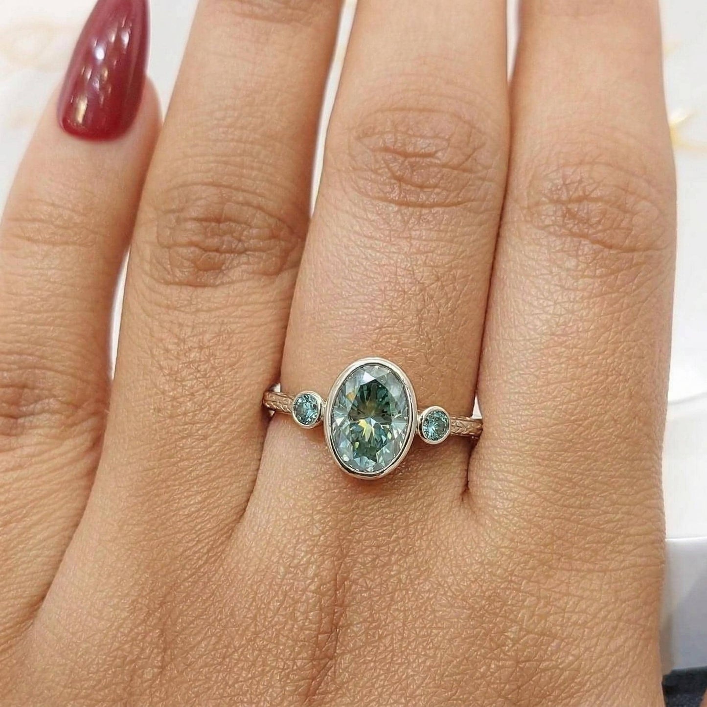 1.6 Ct Oval Moissanite Solitaire Engagement Ring Oval cut 1Ct Moissanite Brilliant Cut engagement ring in 935 Argentium Silver — custom handcrafted by Forever For Love