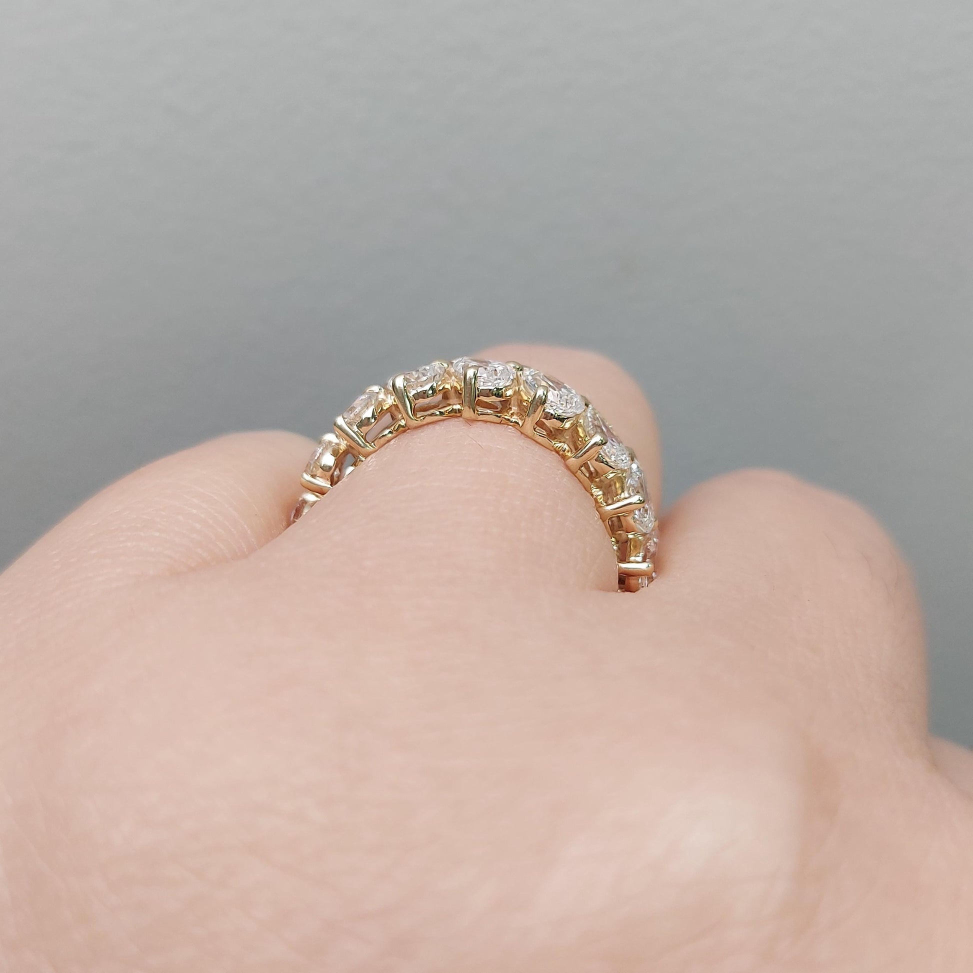 Pear Cut Diamond Lab Grown Full Eternity Band Certified Pear Diamond Band Yellow Gold Full Eternity Wedding Ring sharing Prong Diamond Band