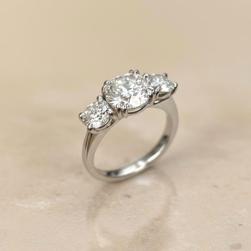 3 Ct IGI Certified Lab Diamond Three Stone Engagement Ring
