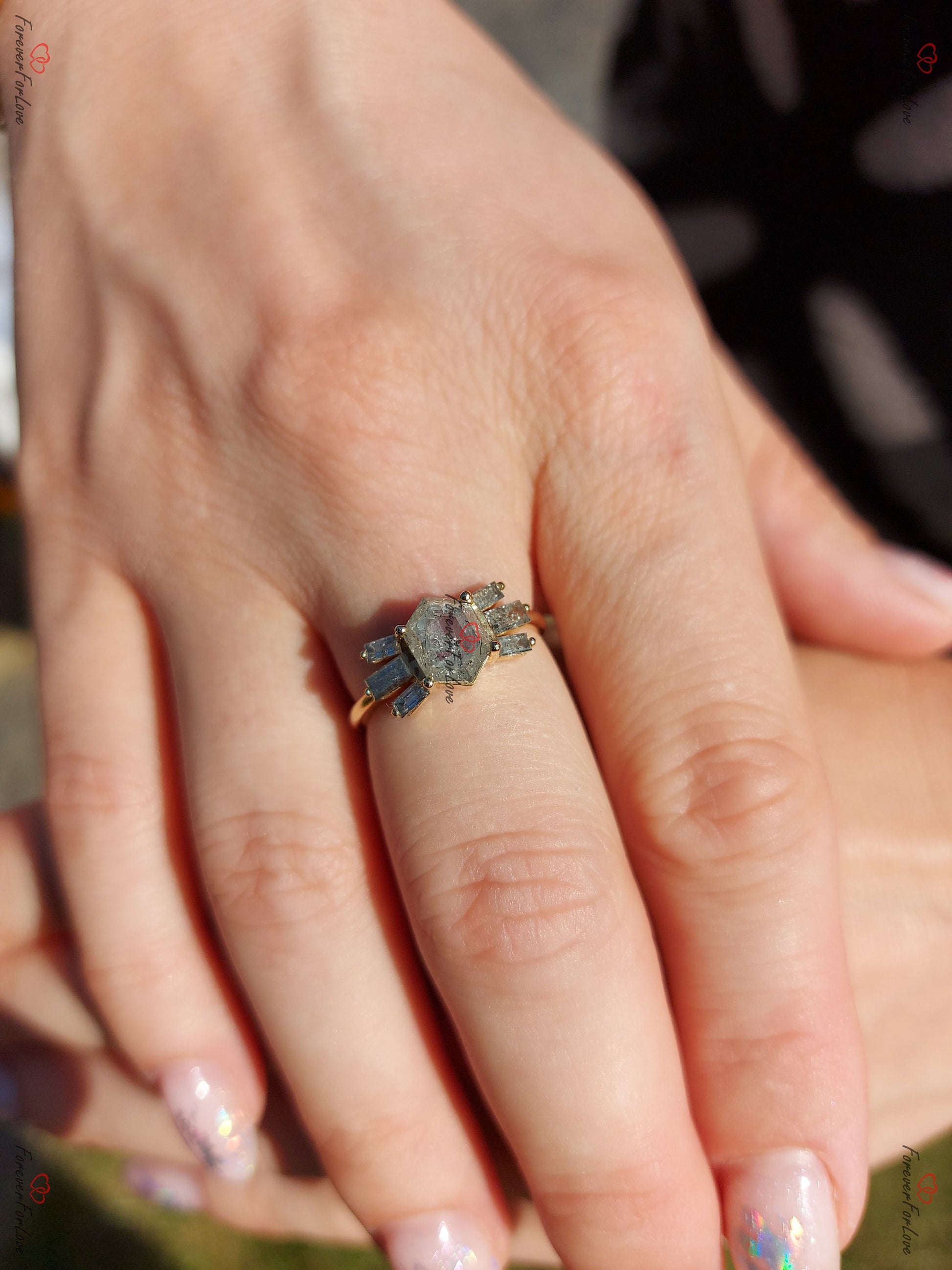 Hexagon Diamond Engagement Ring