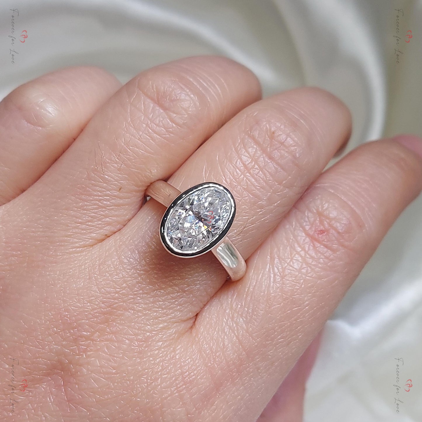 4 Ct Oval Moissanite Halo Engagement Ring Oval cut 1Ct Moissanite Brilliant Cut engagement ring in 935 Argentium Silver — custom handcrafted by Forever For Love