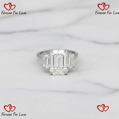 6 Ct IGI Certified Emerald Lab Diamond Three Stone Engagement Ring