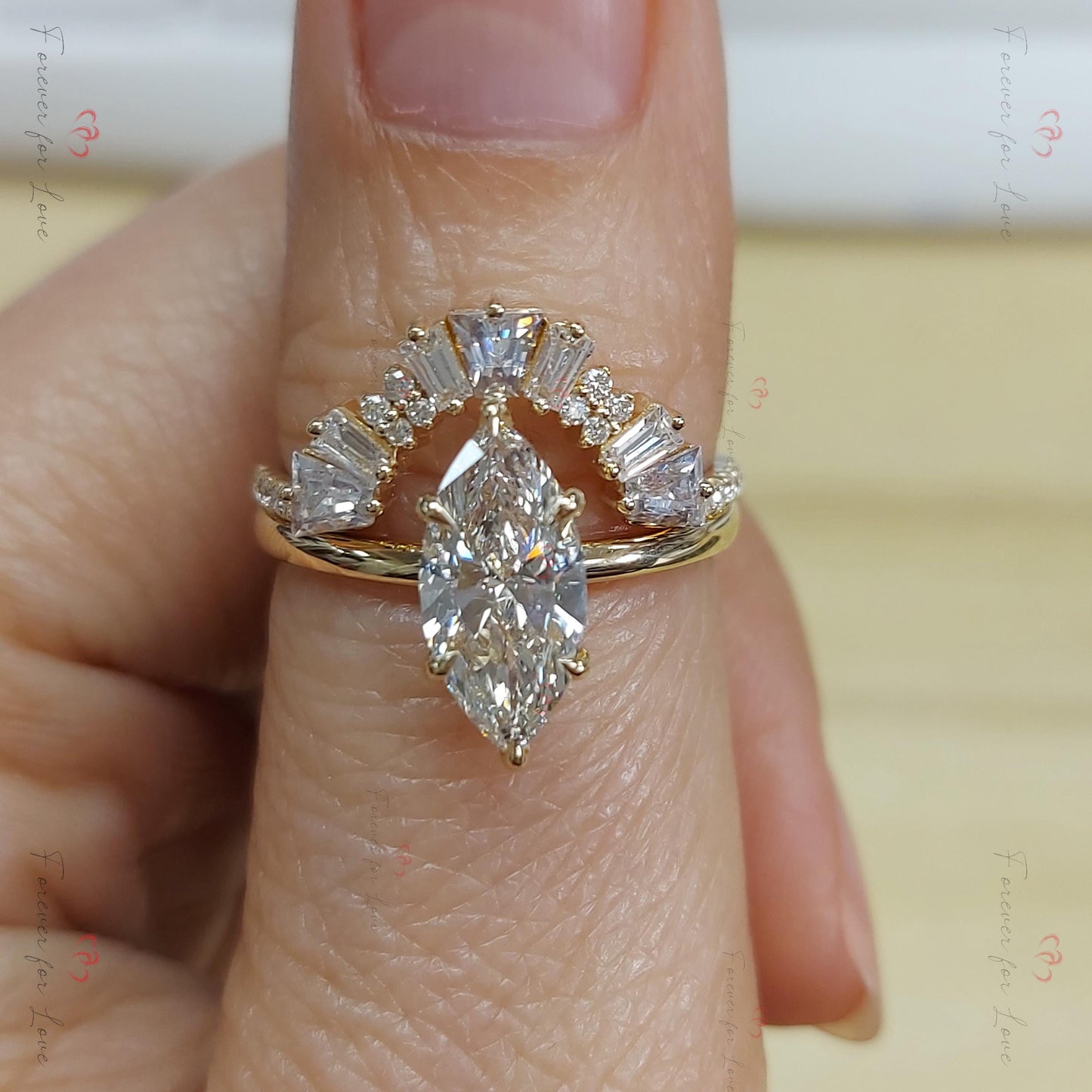 Marquise Lab Diamond Full Eternity Band Marquise cut Moissanite Brilliant Cut engagement ring in 935 Argentium Silver — custom handcrafted by Forever For Love