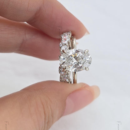 3 Carat Oval Cut Lab Grown Diamond Engagement Ring Bridal Set, E, VVS2 Diamond Ring for Women Anniversary Gift Diamond Ring, sold as set.