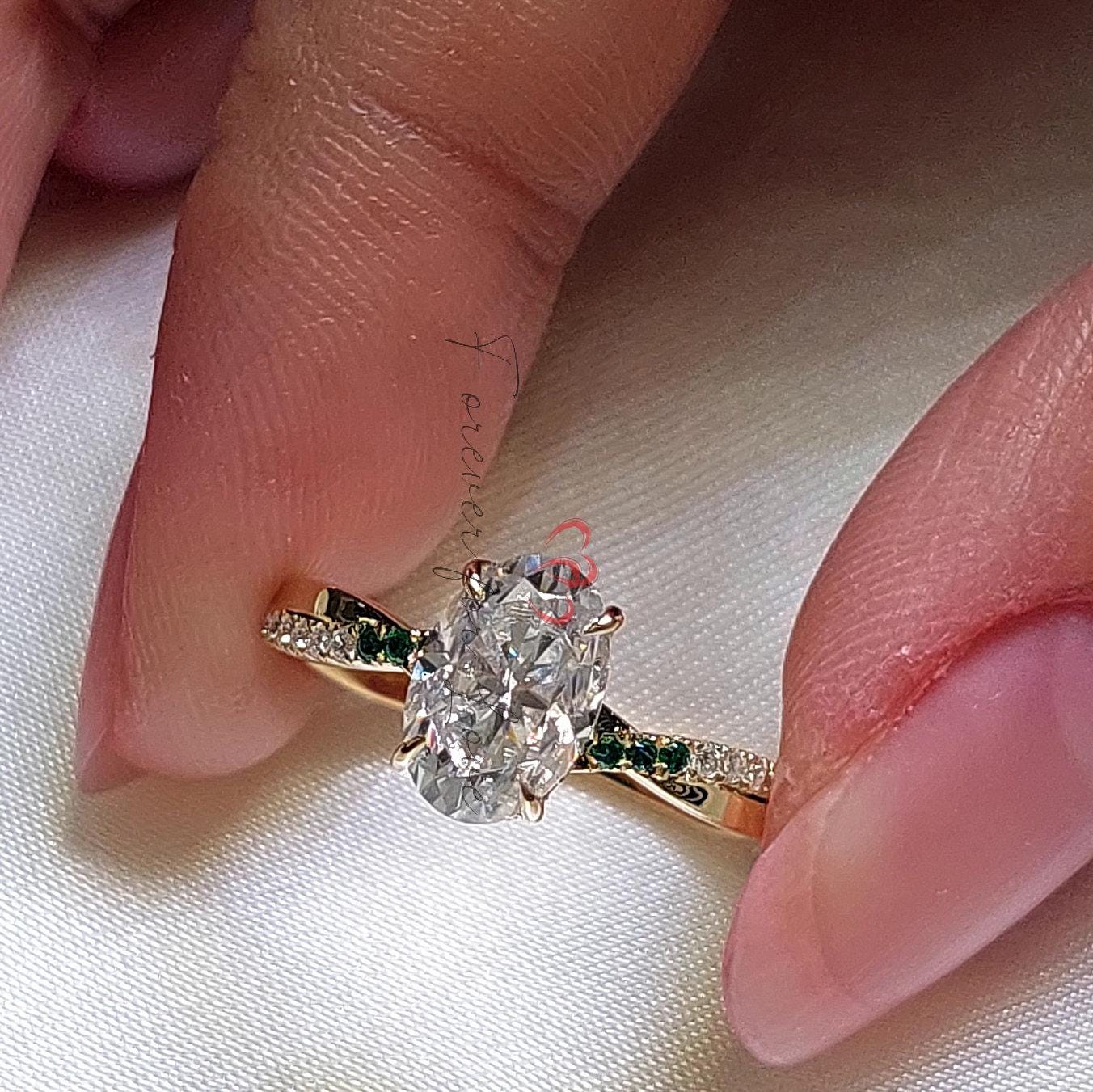 Oval Moissanite and Diamond Engagement Ring,Bridal Promise Ring 1.5 Ct Moissanite in 14k Gold Diamond Twisted band Gift for her.