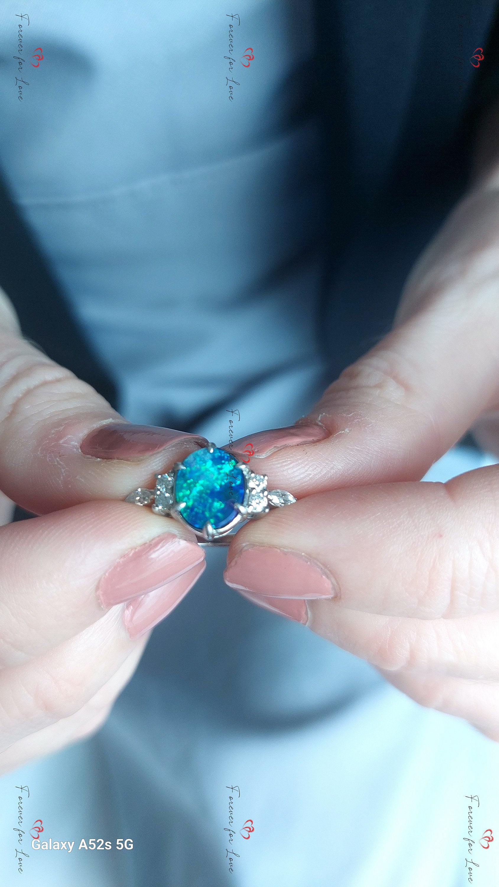 Oval Moissanite, Opal Engagement Ring
