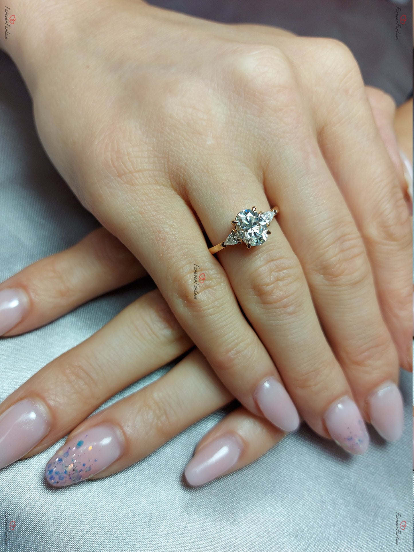 Oval Diamond, Moissanite Engagement Ring Oval cut 1Ct Moissanite Brilliant Cut engagement ring in 935 Argentium Silver — custom handcrafted by Forever For Love