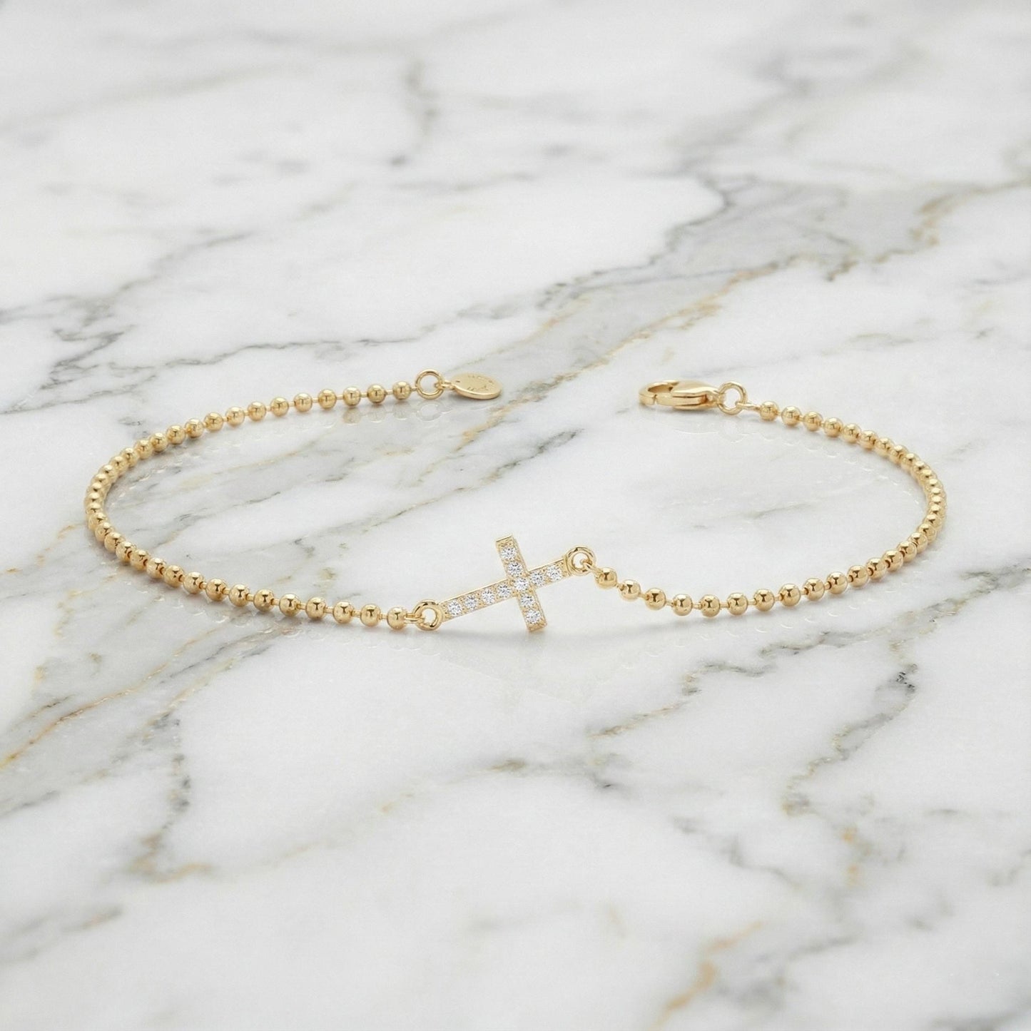 14k Gold Diamant Kleines Armband, Zartes Kreuzarmband, Massive Kugelkette, Christlicher Schmuck, Massivgold, Zartes Armband, Geschenk für Sie Moissanite engagement ring in Gold or Platinum — custom handcrafted by Forever For Love
