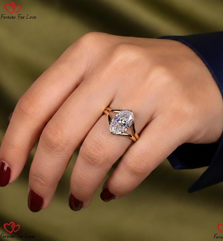 3 Ct Oval Lab Diamond Split Shank Engagement Ring Oval cut 1Ct Moissanite Brilliant Cut engagement ring in 935 Argentium Silver — custom handcrafted by Forever For Love