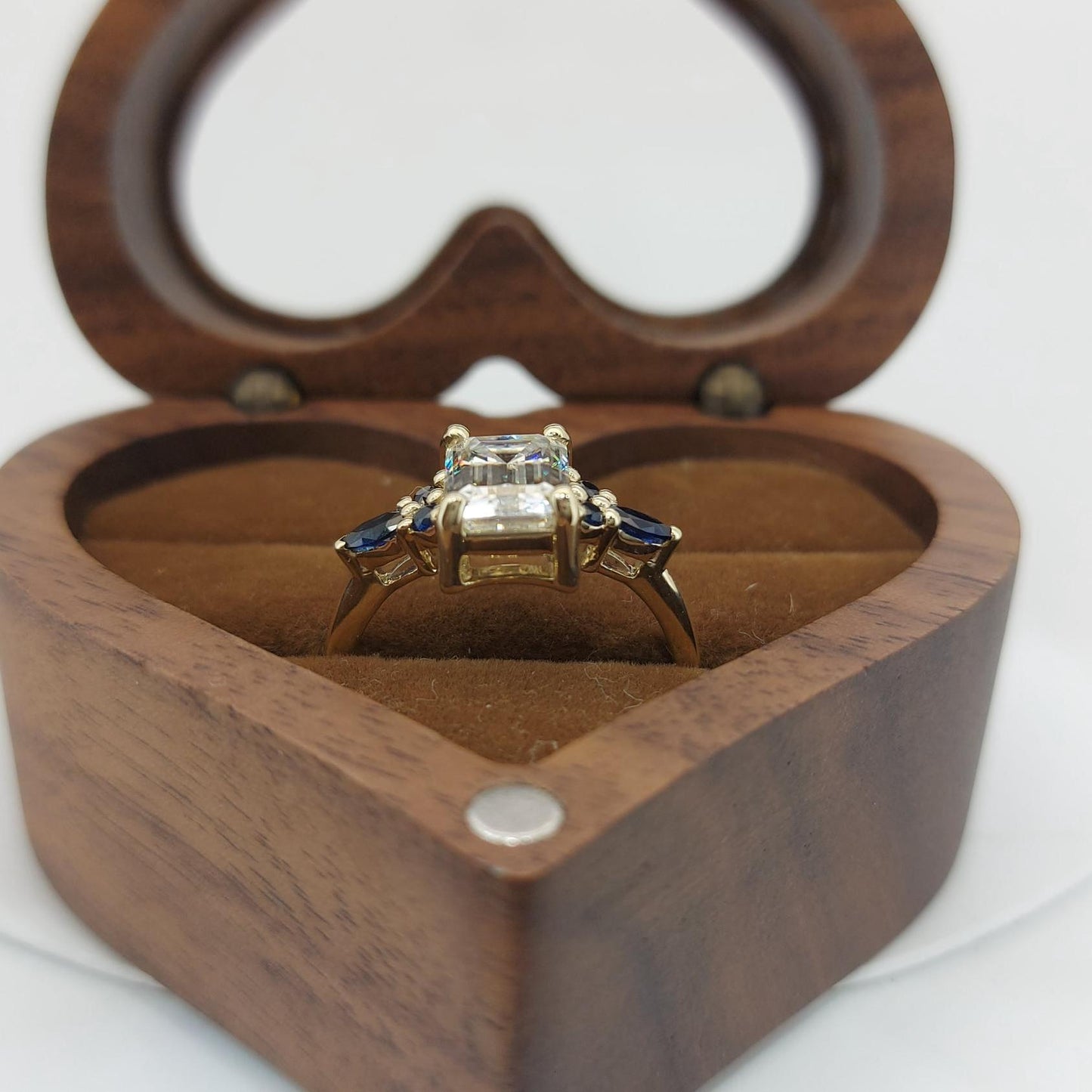 Emerald Diamond, Sapphire Engagement Ring Emerald cut 1Ct Natural Sapphire engagement ring in 935 Argentium Silver — custom handcrafted by Forever For Love
